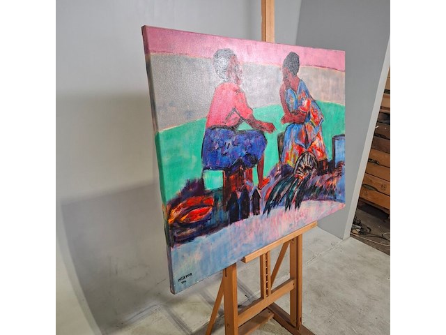 Acryl op doek, maya wildevuur, afrikaanse vrouwen - afbeelding 4 van  8
