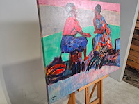 Acryl op doek, maya wildevuur, afrikaanse vrouwen - afbeelding 4 van  8