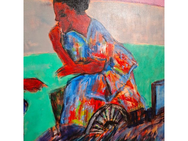 Acryl op doek, maya wildevuur, afrikaanse vrouwen - afbeelding 5 van  8
