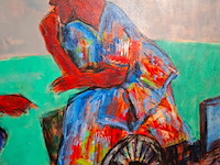 Acryl op doek, maya wildevuur, afrikaanse vrouwen - afbeelding 5 van  8