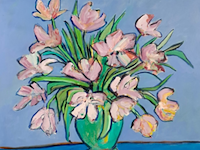Acryl op doek, maya wildevuur, bloemen, 2001