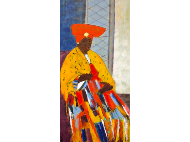 Acryl op doek, maya wildevuur, herero vrouw, 1998 - afbeelding 1 van  8