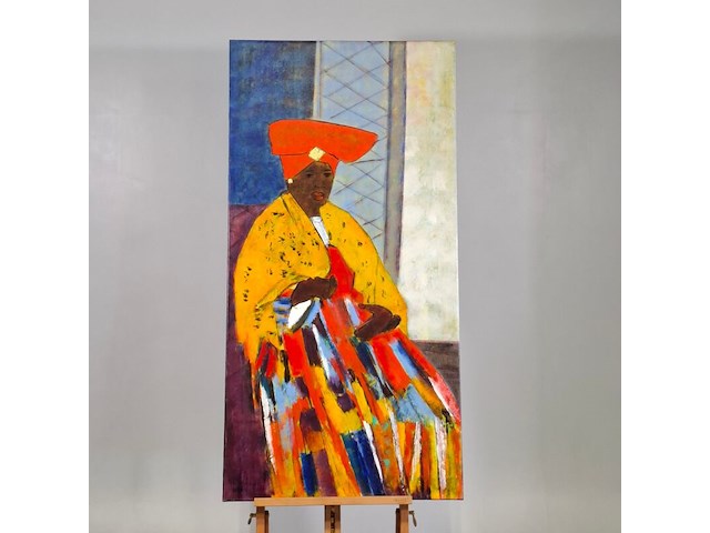 Acryl op doek, maya wildevuur, herero vrouw, 1998 - afbeelding 2 van  8