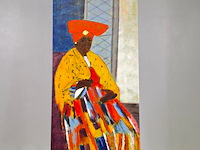 Acryl op doek, maya wildevuur, herero vrouw, 1998 - afbeelding 2 van  8