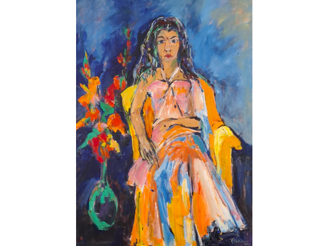 Acryl op doek, maya wildevuur, indiase vrouw - afbeelding 1 van  7