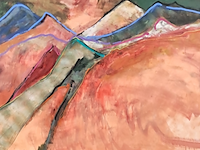 Acryl op doek, maya wildevuur, landschap, 1999