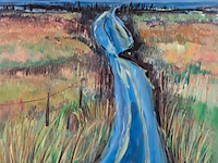 Acryl op doek, maya wildevuur, landschap, 2000