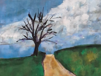 Acryl op doek, maya wildevuur, landschap, 2001