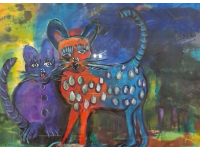 Acryl op doek, maya wildevuur, poes, 1995 - afbeelding 1 van  8