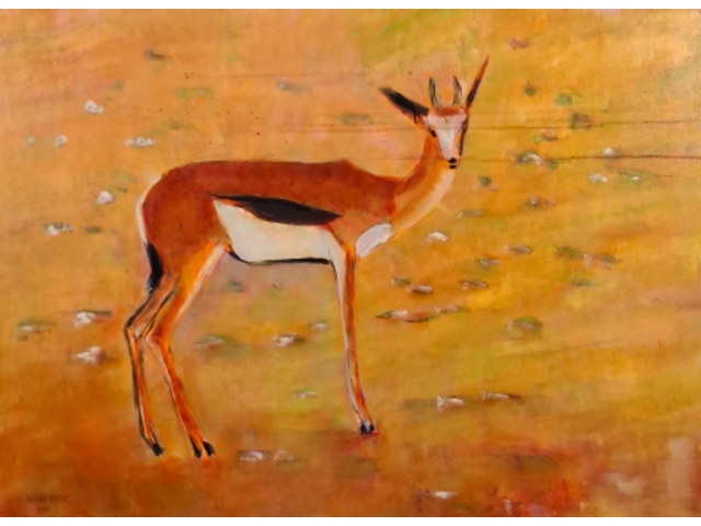 Acryl op doek, maya wildevuur, springbokje, 1994 - afbeelding 1 van  8