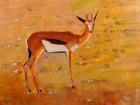Acryl op doek, maya wildevuur, springbokje, 1994