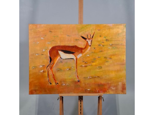 Acryl op doek, maya wildevuur, springbokje, 1994 - afbeelding 2 van  8