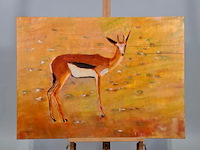 Acryl op doek, maya wildevuur, springbokje, 1994 - afbeelding 2 van  8
