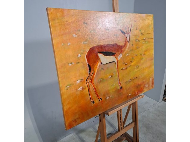Acryl op doek, maya wildevuur, springbokje, 1994 - afbeelding 4 van  8