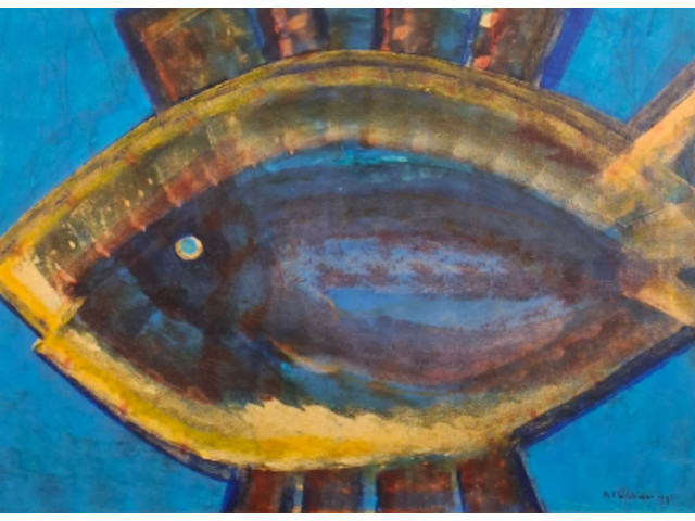 Acryl op doek, maya wildevuur, vis - afbeelding 1 van  9