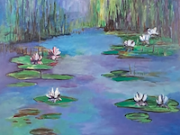 Acryl op doek, maya wildevuur, waterlelies, 2000