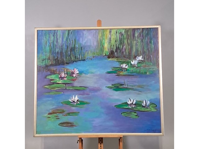 Acryl op doek, maya wildevuur, waterlelies, 2000 - afbeelding 2 van  7