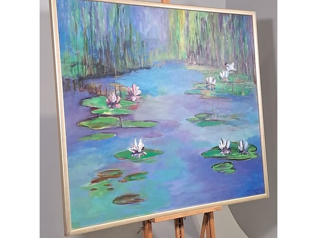 Acryl op doek, maya wildevuur, waterlelies, 2000 - afbeelding 6 van  7