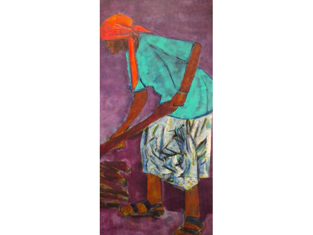 Acryl op doek, maya wildevuur, werkende vrouw, 1998 - afbeelding 1 van  8