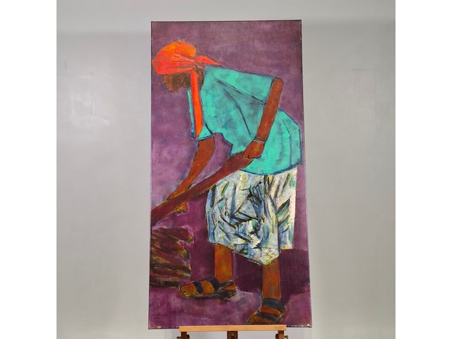 Acryl op doek, maya wildevuur, werkende vrouw, 1998 - afbeelding 2 van  8