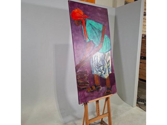 Acryl op doek, maya wildevuur, werkende vrouw, 1998 - afbeelding 4 van  8