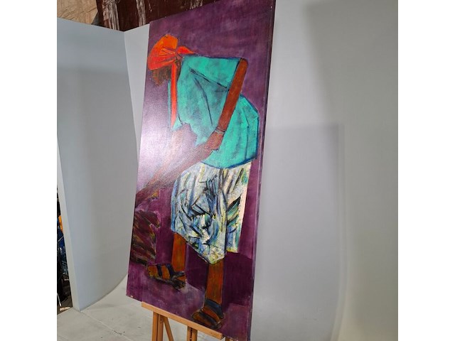 Acryl op doek, maya wildevuur, werkende vrouw, 1998 - afbeelding 5 van  8