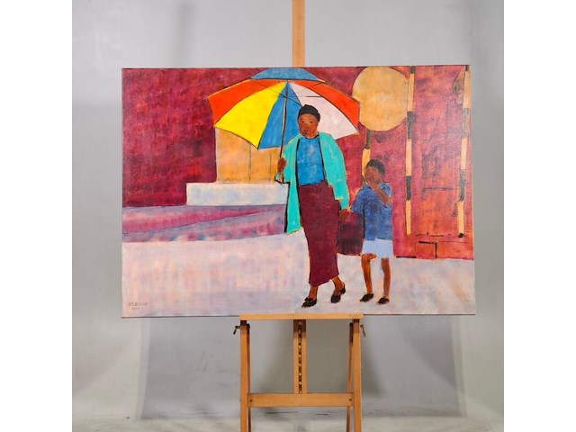 Acryl op doek, maya wildevuur, zuid-afrika, 1993 - afbeelding 2 van  7