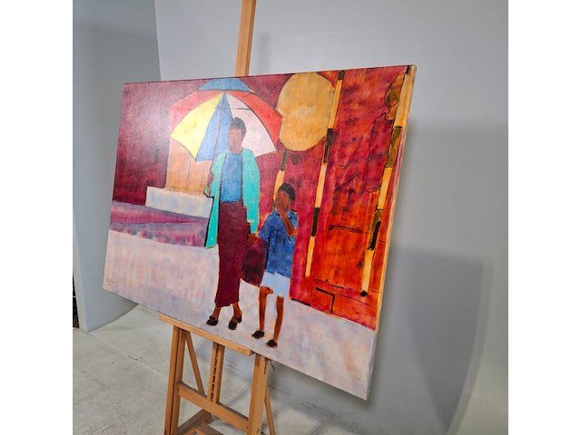 Acryl op doek, maya wildevuur, zuid-afrika, 1993 - afbeelding 5 van  7