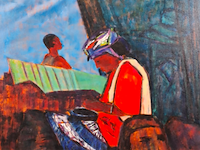 Acryl op doek, maya wildevuur, zuid-afrika