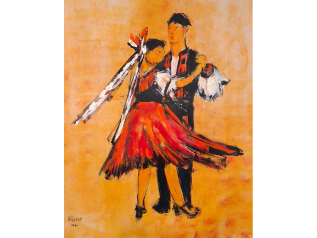 Acryl op papier, maya wildevuur, dansers / oproakeldais, 1997 - afbeelding 1 van  9