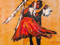 Acryl op papier, maya wildevuur, dansers / oproakeldais, 1997