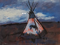 Acryl op papier, maya wildevuur, taos