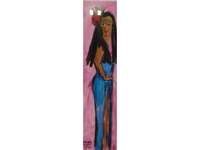 Acryl op papier, maya wildevuur, vrouw taniti, 1990 - afbeelding 1 van  7