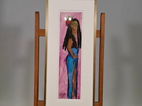 Acryl op papier, maya wildevuur, vrouw taniti, 1990 - afbeelding 2 van  7
