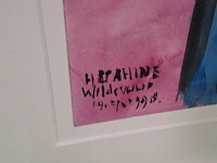 Acryl op papier, maya wildevuur, vrouw taniti, 1990 - afbeelding 3 van  7