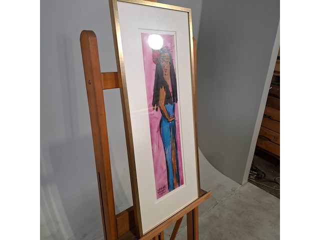 Acryl op papier, maya wildevuur, vrouw taniti, 1990 - afbeelding 5 van  7