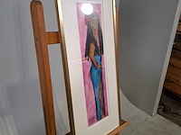 Acryl op papier, maya wildevuur, vrouw taniti, 1990 - afbeelding 5 van  7