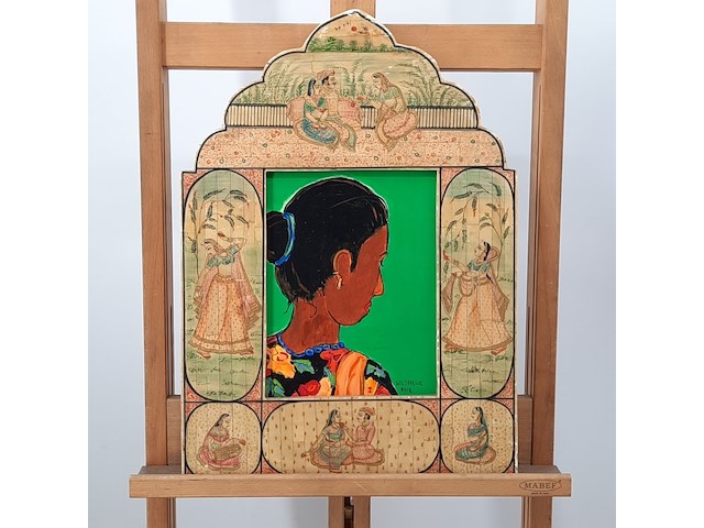 Acryl schilderij, maya wildevuur (1944-2023), indiase vrouw, 2012 - afbeelding 2 van  7