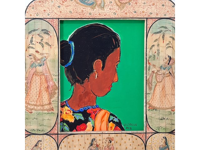 Acryl schilderij, maya wildevuur (1944-2023), indiase vrouw, 2012 - afbeelding 3 van  7