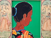 Acryl schilderij, maya wildevuur (1944-2023), indiase vrouw, 2012 - afbeelding 3 van  7