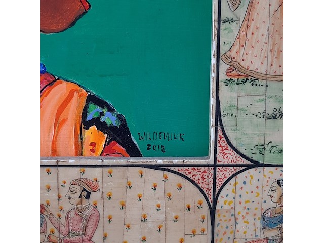 Acryl schilderij, maya wildevuur (1944-2023), indiase vrouw, 2012 - afbeelding 4 van  7