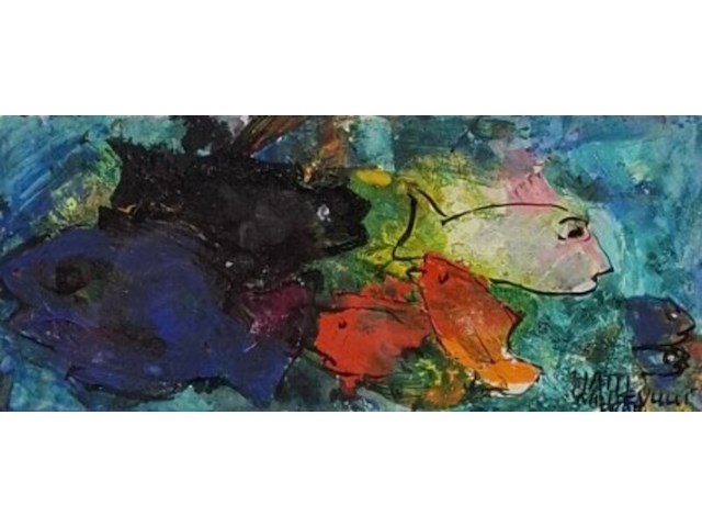 Acryl schilderij, maya wildevuur (1944-2023), vissen, 1998 - afbeelding 1 van  9