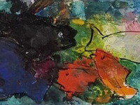 Acryl schilderij, maya wildevuur (1944-2023), vissen, 1998