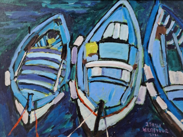 Acryl schilderij, maya wildevuur, 3 bootjes - afbeelding 1 van  10