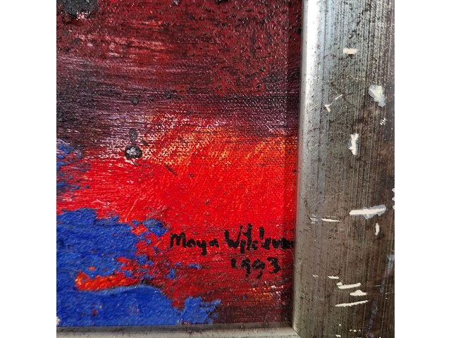 Acryl schilderij, maya wildevuur, abstract, 1993 - afbeelding 5 van  8