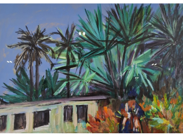 Acryl schilderij, maya wildevuur, banjul, 1998 - afbeelding 1 van  8