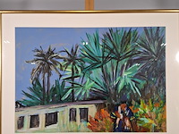 Acryl schilderij, maya wildevuur, banjul, 1998 - afbeelding 3 van  8