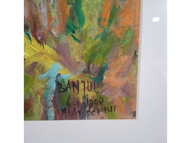 Acryl schilderij, maya wildevuur, banjul, 1998 - afbeelding 6 van  8