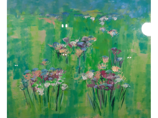 Acryl schilderij, maya wildevuur, bloemenveld, 1991 - afbeelding 1 van  8