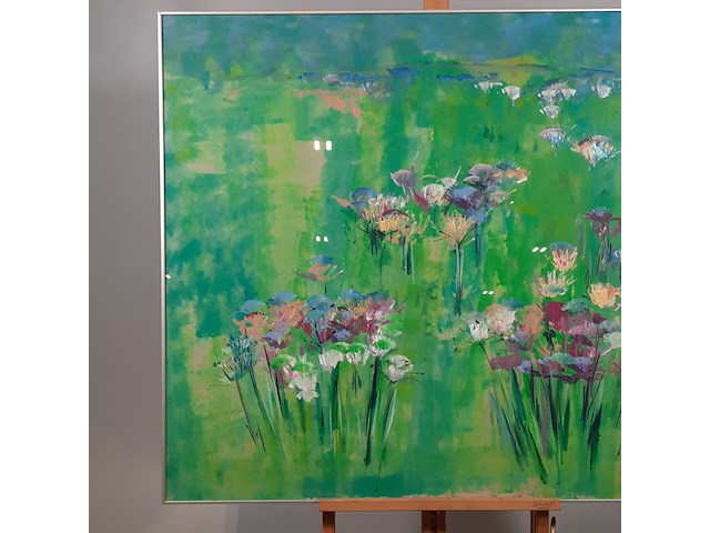 Acryl schilderij, maya wildevuur, bloemenveld, 1991 - afbeelding 3 van  8
